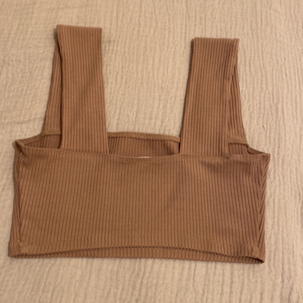 Reformation Ribbed Square-Neck Crop Tank in Warm Brown. Size XS - Picture 4 of 7